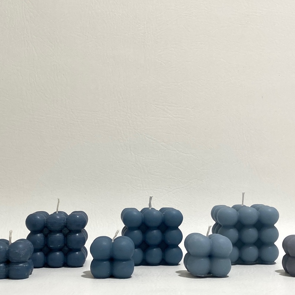 Handmade Hand Poured Bubble Cube Candle Blue, set 2 - Picture 5 of 5